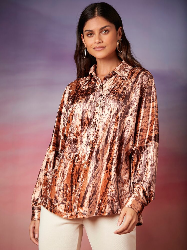 SHEIN Camisa de tie dye de hombros caídos de terciopelo - Multicolor - Añade 5