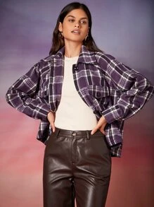 SHEIN Unity 格紋印花插肩袖羊毛混紡外套 - 彩色 - 查看 1