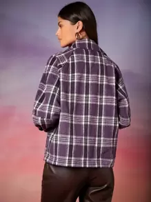 SHEIN Unity 格紋印花插肩袖羊毛混紡外套 - 彩色 - 查看 2