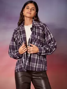 SHEIN Unity 格紋印花插肩袖羊毛混紡外套 - 彩色 - 查看 4