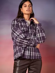 SHEIN Unity 格紋印花插肩袖羊毛混紡外套 - 彩色 - 查看 5