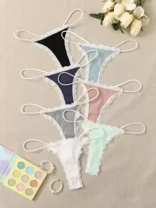 7packs Lace Trim Sexy G-Strings Set - Multicolor - View 1