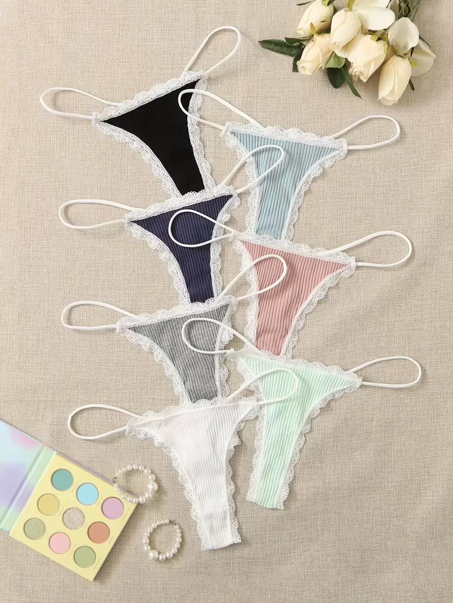 7packs Lace Trim Sexy G-Strings Set - Multicolor - View 1
