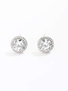 1入組方晶鋯石耳釘銅首飾類 - 銀色 - 查看 2