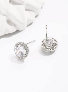 1入組方晶鋯石耳釘銅首飾類 - 銀色 - 查看 3