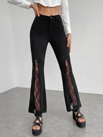 Pantalones acampanados con encaje en contraste
