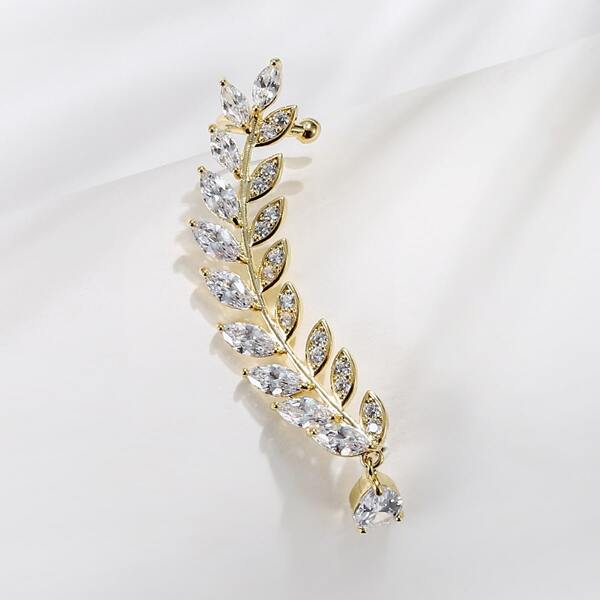 

Zircon Leaf Earring, Gold