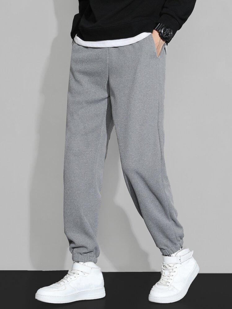 Men Slant Pocket Carrot Pants - Grey - View 1