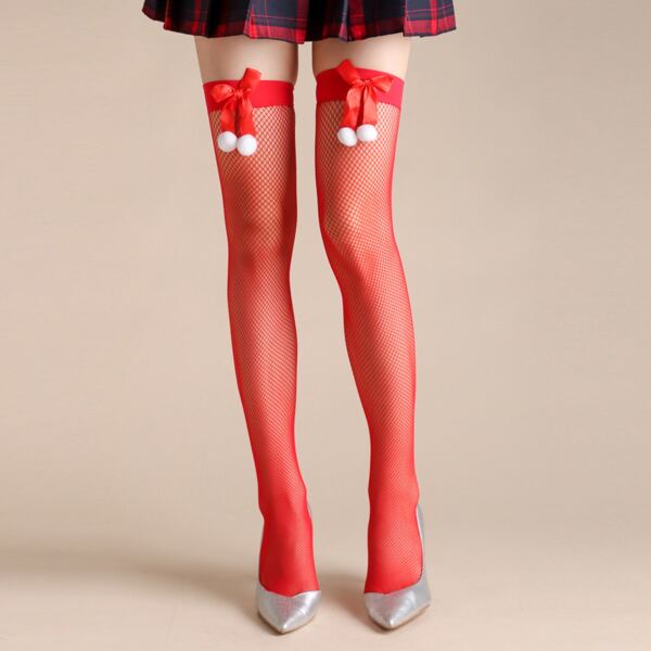 

Over The Knee Fishnet Socks, Red