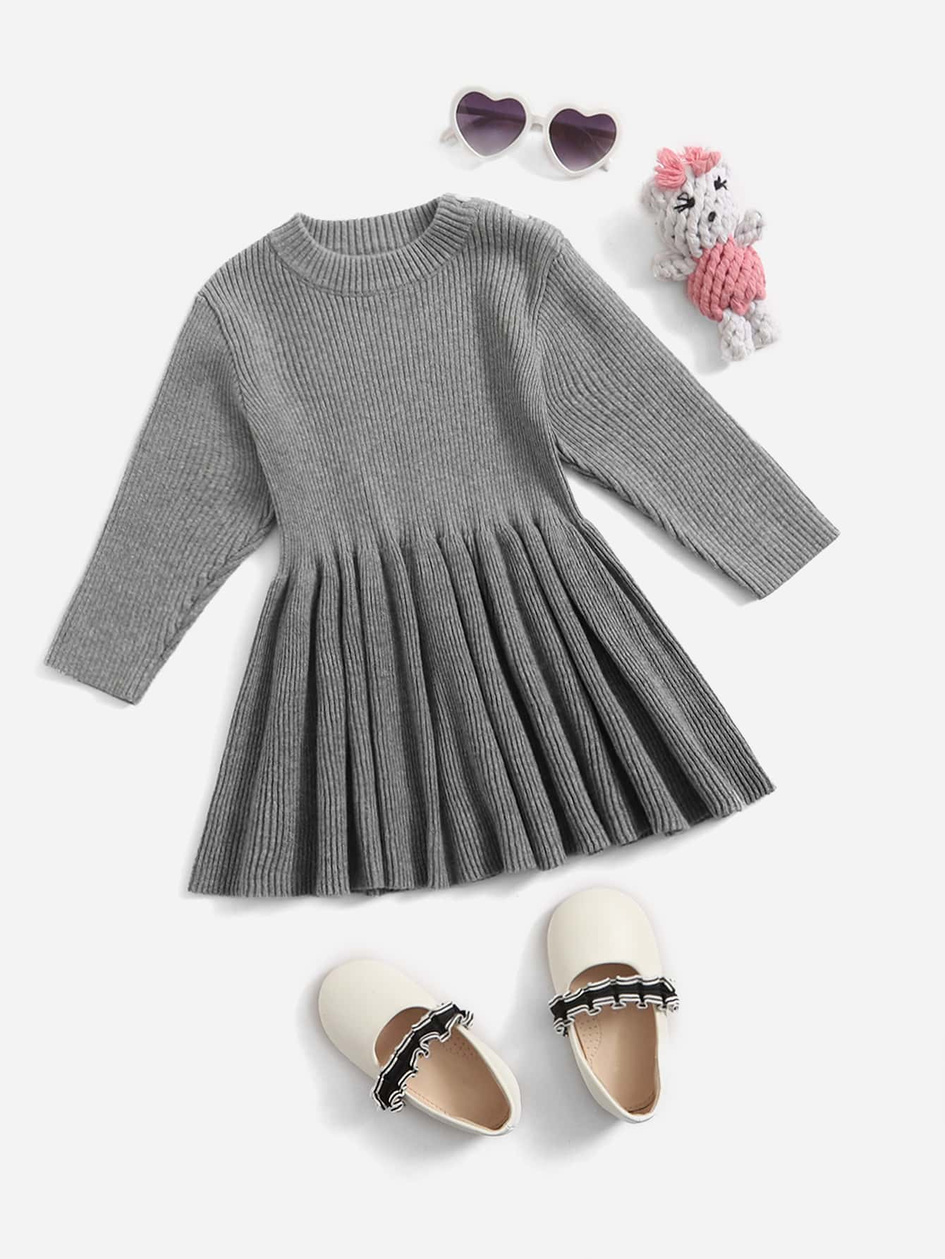 Áo len cho bé Viên lá sen màu trơn Giải trí - Màu xám đen - Xem 1