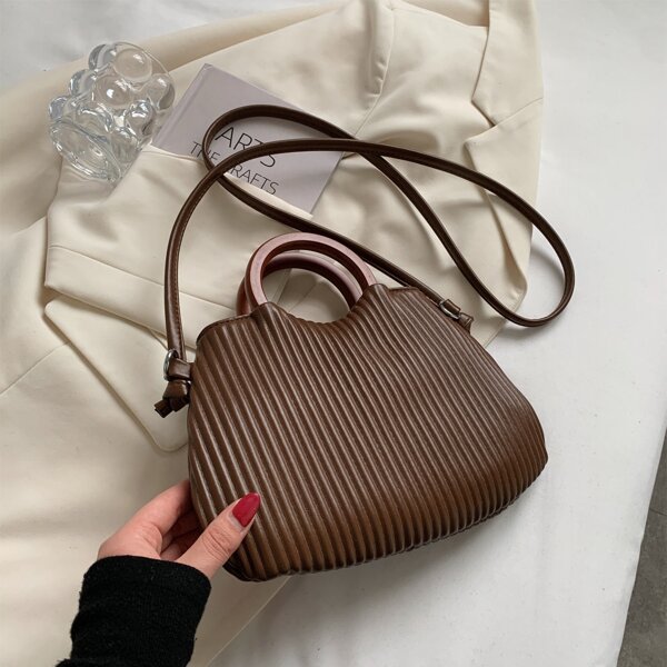 

Circle Handle Satchel Bag, Coffee brown