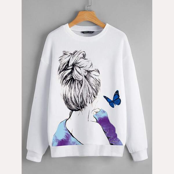 

Figure Graphic Drop Shoulder Pullover, White