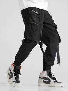 Manfinity EMRG Pantalones Cargo Holgados Para Hombres Con Detalles De Parche Y Correa Con Hebilla - Negro - Ver 6