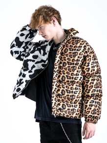 Abrigo acolchado con estampado de leopardo y vaca para hombres - Multicolor - Ver 5