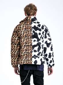 Abrigo acolchado con estampado de leopardo y vaca para hombres - Multicolor - Ver 2