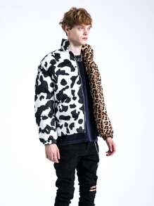 Abrigo acolchado con estampado de leopardo y vaca para hombres - Multicolor - Ver 3