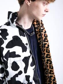 Abrigo acolchado con estampado de leopardo y vaca para hombres - Multicolor - Ver 4