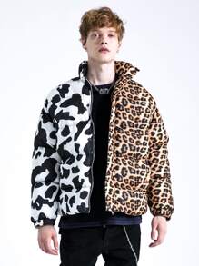 Abrigo acolchado con estampado de leopardo y vaca para hombres - Multicolor - Ver 1