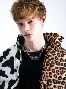Abrigo acolchado con estampado de leopardo y vaca para hombres - Multicolor - Ver 7
