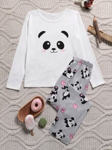 Pijama de Niña Preadolescente con Estampado de Panda, conjunto de Camiseta y Pantalón - Multicolor - Ver 1