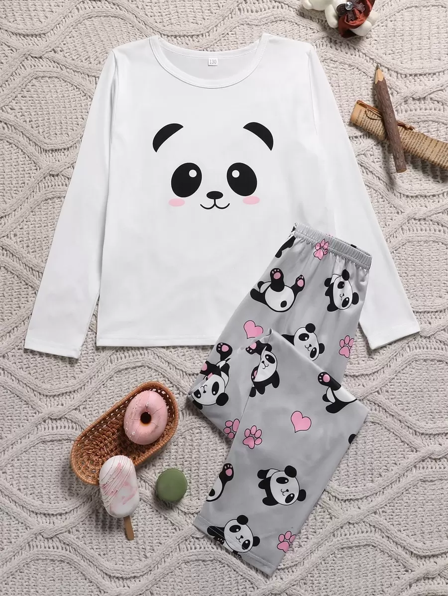 Pijama de Niña Preadolescente con Estampado de Panda, conjunto de Camiseta y Pantalón - Multicolor - Ver 1
