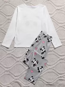 Pijama de Niña Preadolescente con Estampado de Panda, conjunto de Camiseta y Pantalón - Multicolor - Ver 2