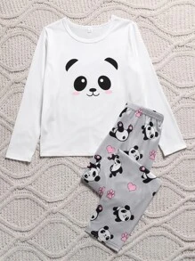 Pijama de Niña Preadolescente con Estampado de Panda, conjunto de Camiseta y Pantalón - Multicolor - Ver 4