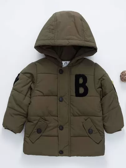 YINGZIFANG Young Boys' Casual Thick Hooded Jacket With Number Print For Winter