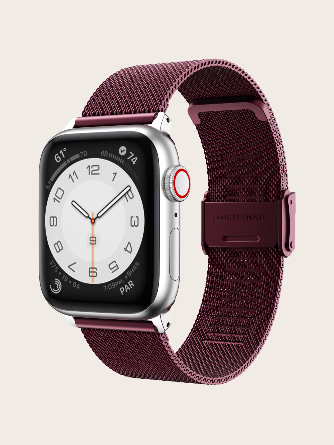 Dây đeo đồng hồ bằng thép không gỉ trơn tương thích với Apple Watch - Màu Đỏ Sâu - Xem 1