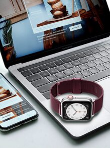 Dây đeo đồng hồ bằng thép không gỉ trơn tương thích với Apple Watch - Màu Đỏ Sâu - Xem 4