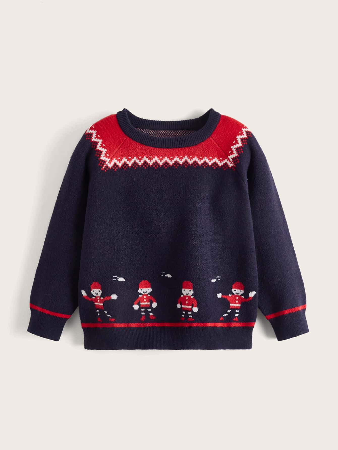 SHEIN Toddler Boys Christmas Pattern Raglan Sleeve Sweater - Navy Blue - View 1