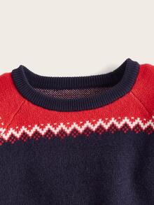 SHEIN Toddler Boys Christmas Pattern Raglan Sleeve Sweater - Navy Blue - View 3