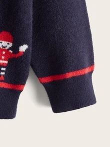 SHEIN Toddler Boys Christmas Pattern Raglan Sleeve Sweater - Navy Blue - View 4