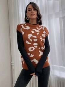 圖形圖案不帶T恤毛衣背心 - 鏽棕色 - 查看 3