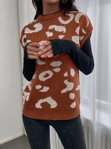 圖形圖案不帶T恤毛衣背心 - 鏽棕色 - 查看 4