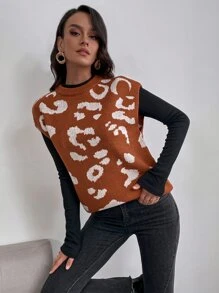 圖形圖案不帶T恤毛衣背心 - 鏽棕色 - 查看 6