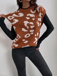 圖形圖案不帶T恤毛衣背心 - 鏽棕色 - 查看 7