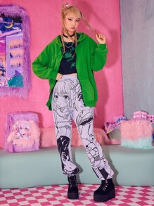 ROMWE Kawaii 3D Ear Zip Up Pocket Hoodie - Green - View 4