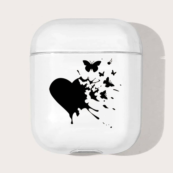 

Heart & Butterfly Pattern Case For Airpods, Clear