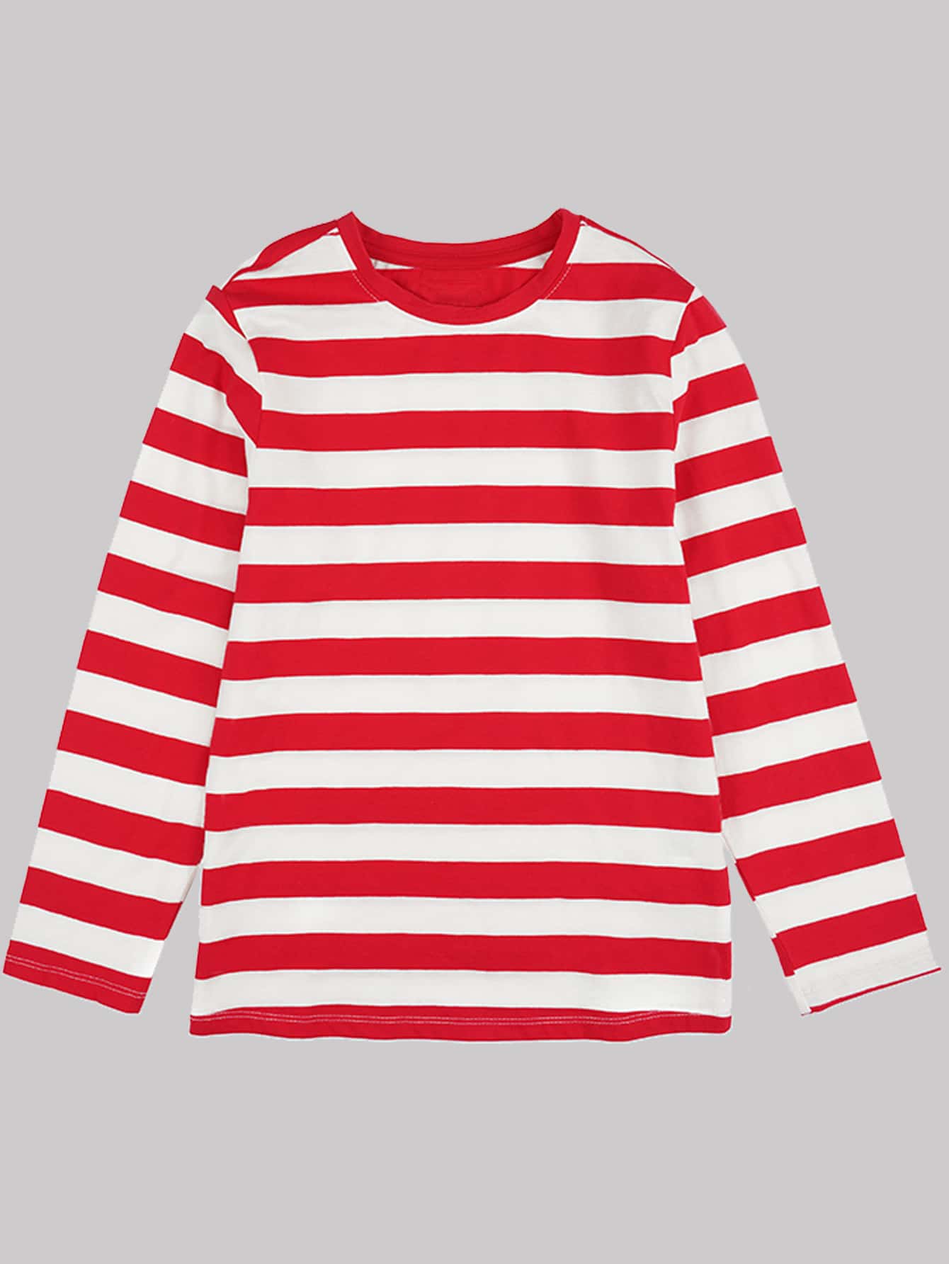 Tween Boys' Casual Striped Long Sleeve T-Shirt, Comfortable - Red and White - View 1