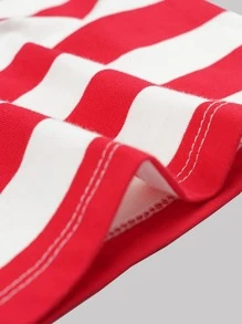 Camiseta de manga larga a rayas casual para niños, cómoda - Rojo y blanco - Ver 3