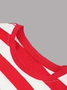 Camiseta de manga larga a rayas casual para niños, cómoda - Rojo y blanco - Ver 5