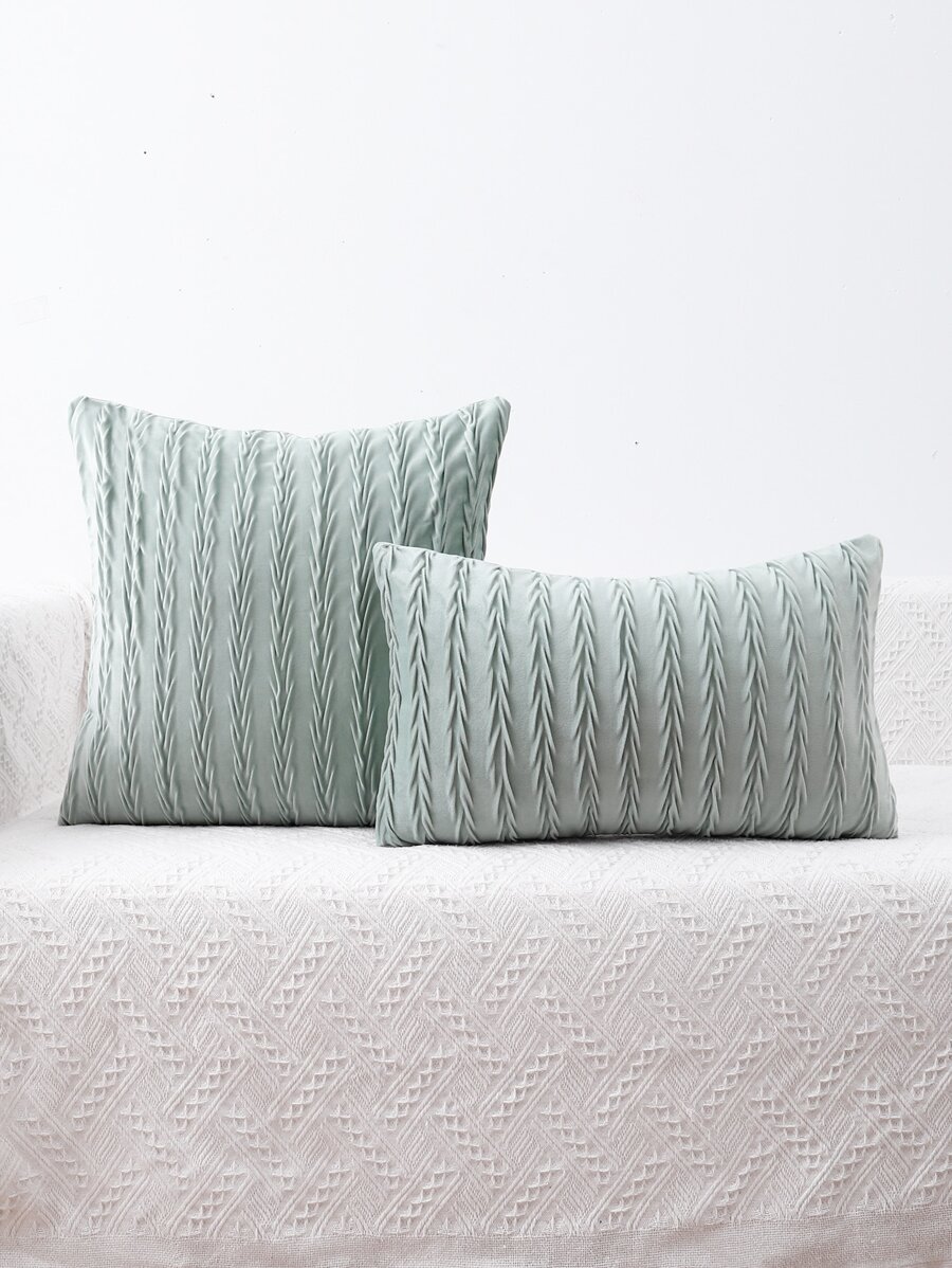 1pc Leaf Decor Cushion Cover Without Filler - Green - View 1