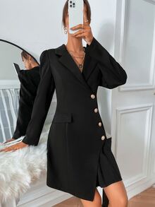 فستان بليزر اكمام منتفخة حافة مثني بقصة ملفوفة