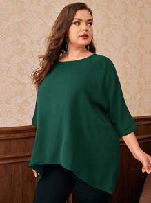 SHEIN Plus High Low Batwing Sleeve Blouse