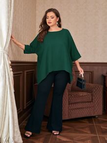SHEIN Plus High Low Batwing Sleeve Blouse