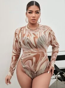 Body con estampado de mármol de malla sin lencería - Multicolor - Ver 4