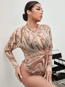 Body con estampado de mármol de malla sin lencería - Multicolor - Ver 5