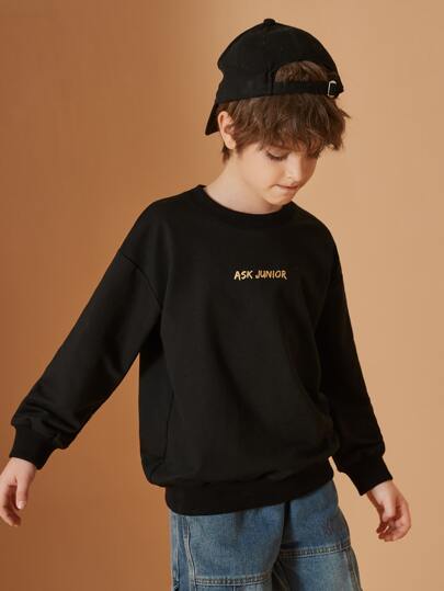 Boys Gold Letter & Wings Print Drop Shoulder Pullover