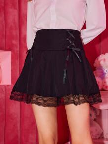 ROMWE Kawaii Váy nữ Tương phản ren Ren lên màu trơn Giải trí - màu đen - Xem 1